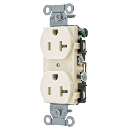 Hubbell Wiring Device-Kellems Straight Blade Receptacle, 5-20R, 20 A, 125V AC, 2 Pole, 3 Wire, Flush Mount, Grounded CR20LA